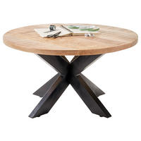 COUCHTISCH Mangoholz massiv 80/80/47 cm rund Naturfarben, Schwarz  - Schwarz/Naturfarben, Natur, Holz/Metall (80/80/47cm) - Livetastic