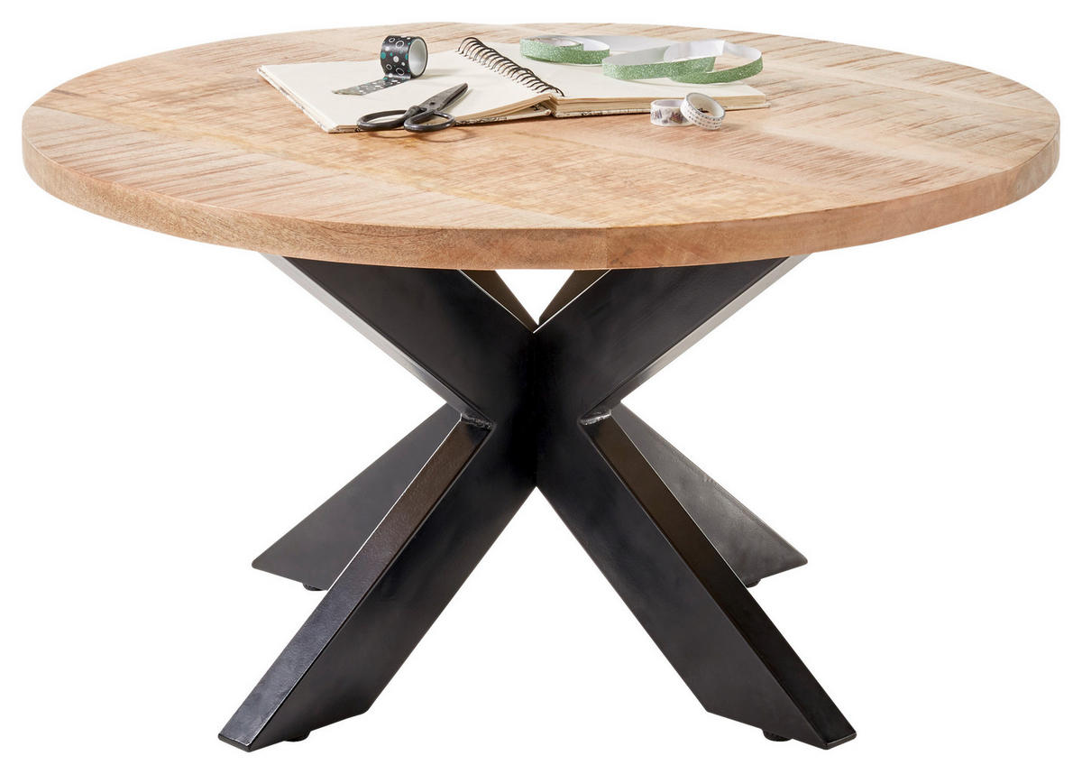 COUCHTISCH Mangoholz massiv 80/80/47 cm rund Naturfarben, Schwarz  - Schwarz/Naturfarben, Natur, Holz/Metall (80/80/47cm) - Livetastic
