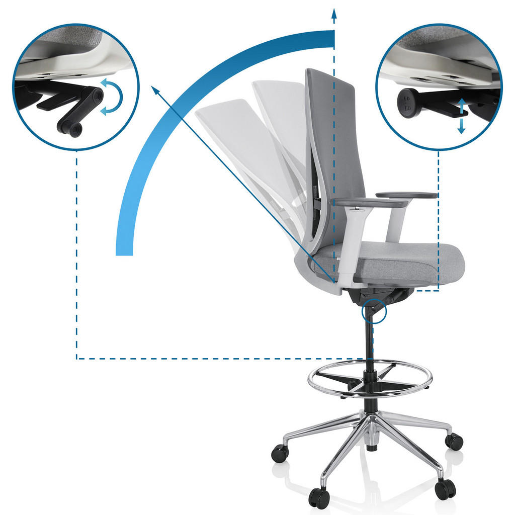 Thumbnail - Mid.you Drehstuhl, Grau, Textil, Kunststoff, Drehkreuz, 68x122x60 cm, Sitzfläche 360° drehbar, ergonomische Rückenlehne,...