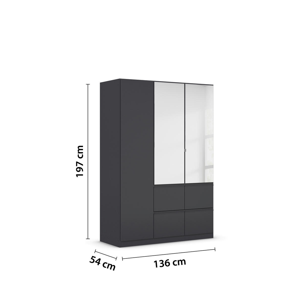 KLEIDERSCHRANK in Grau  - Grau, Trend, Glas/Holzwerkstoff (136/197/54cm) - Xora