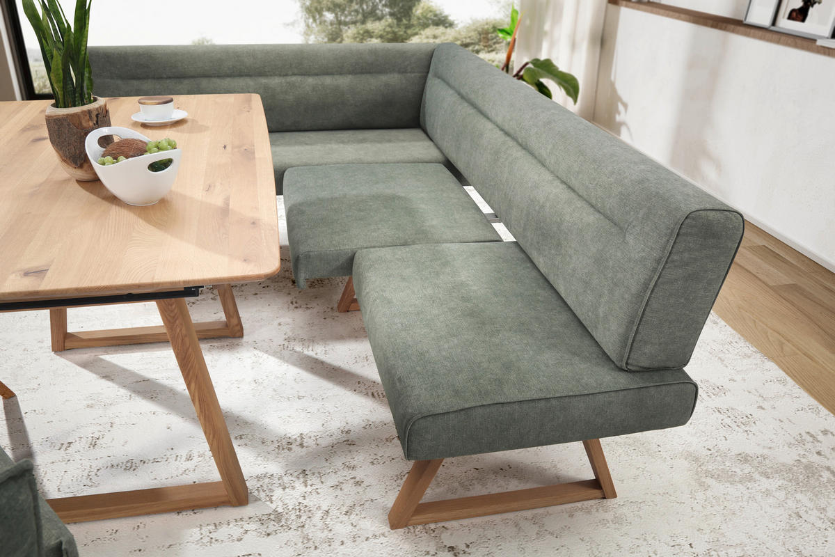 ECKBANK in Holz, Textil Grün, Eichefarben  - Eichefarben/Grün, Konventionell, Holz/Textil (170/230cm) - Moderano