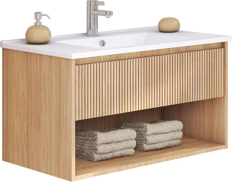 SKŘÍŇKA S UMYVADLEM, barvy dubu, 80/50/46 cm - barvy dubu, Moderní, kompozitní dřevo/keramika (80/50/46cm) - Stylife