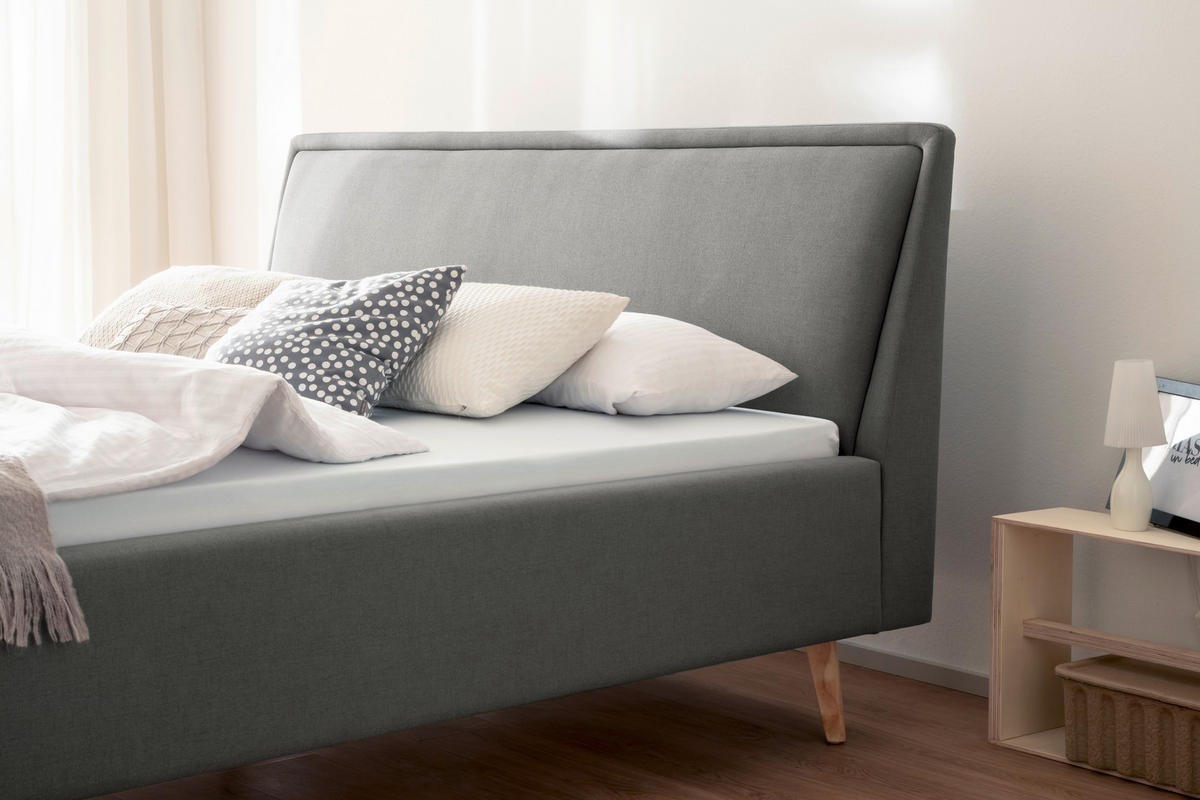 POLSTERBETT 160/200 cm,  in Hellgrau,  - Eichefarben/Hellgrau, KONVENTIONELL, Holz/Textil (160/200cm) - Livetastic