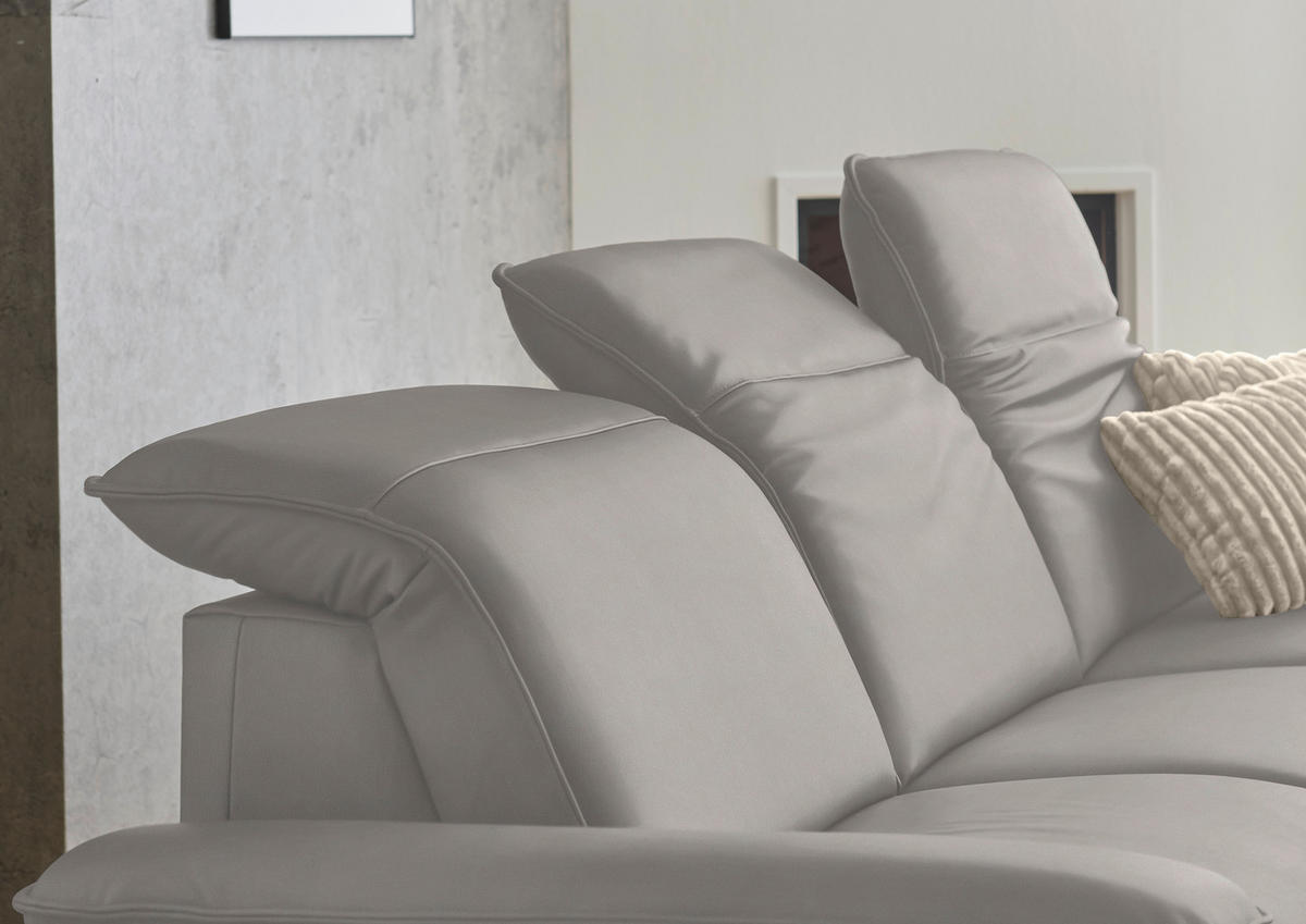 ECKSOFA  Echtleder Hellgrau  - Hellgrau/Schwarz, Design, Leder/Metall (307/169cm) - Beldomo Premium