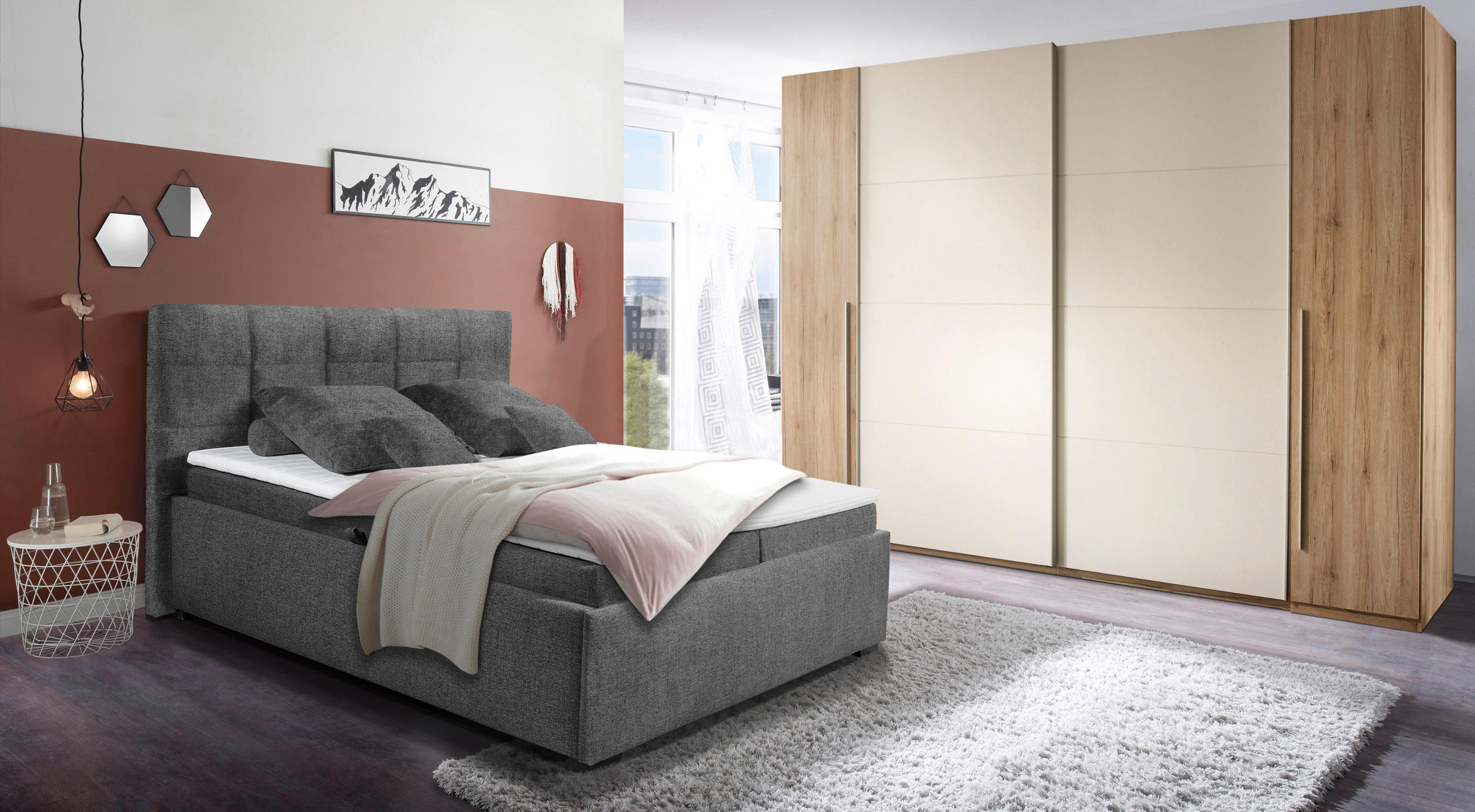 ČALÚNENÁ POSTEĽ, 180/200 cm, grafitová - čierna/grafitová, Konventionell, textil/plast (180/200cm) - Esposa