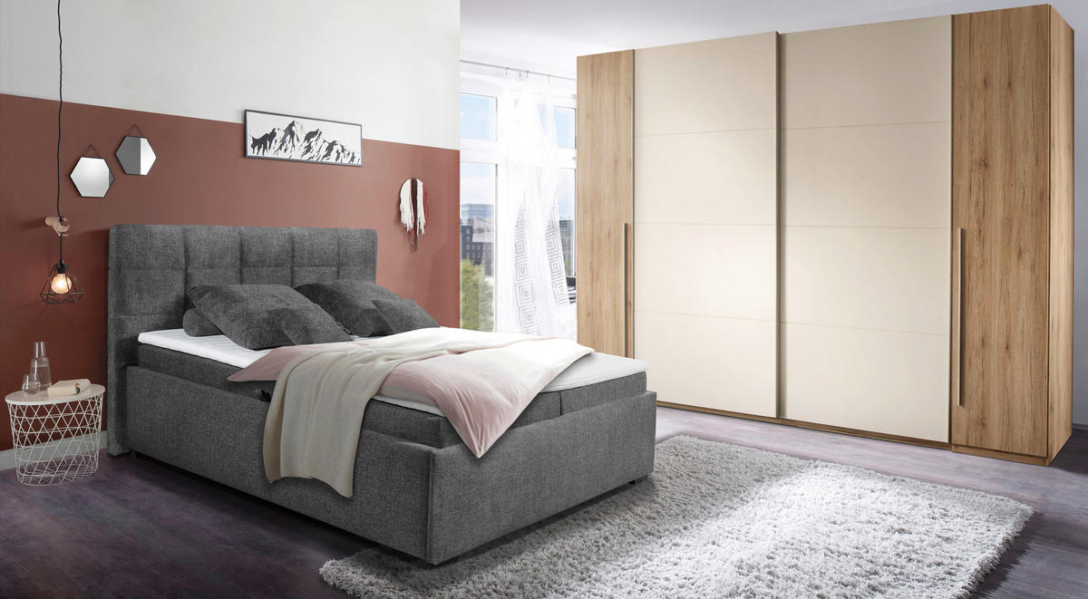 ČALÚNENÁ POSTEĽ, 180/200 cm, grafitová - čierna/grafitová, Konventionell, textil/plast (180/200cm) - Esposa