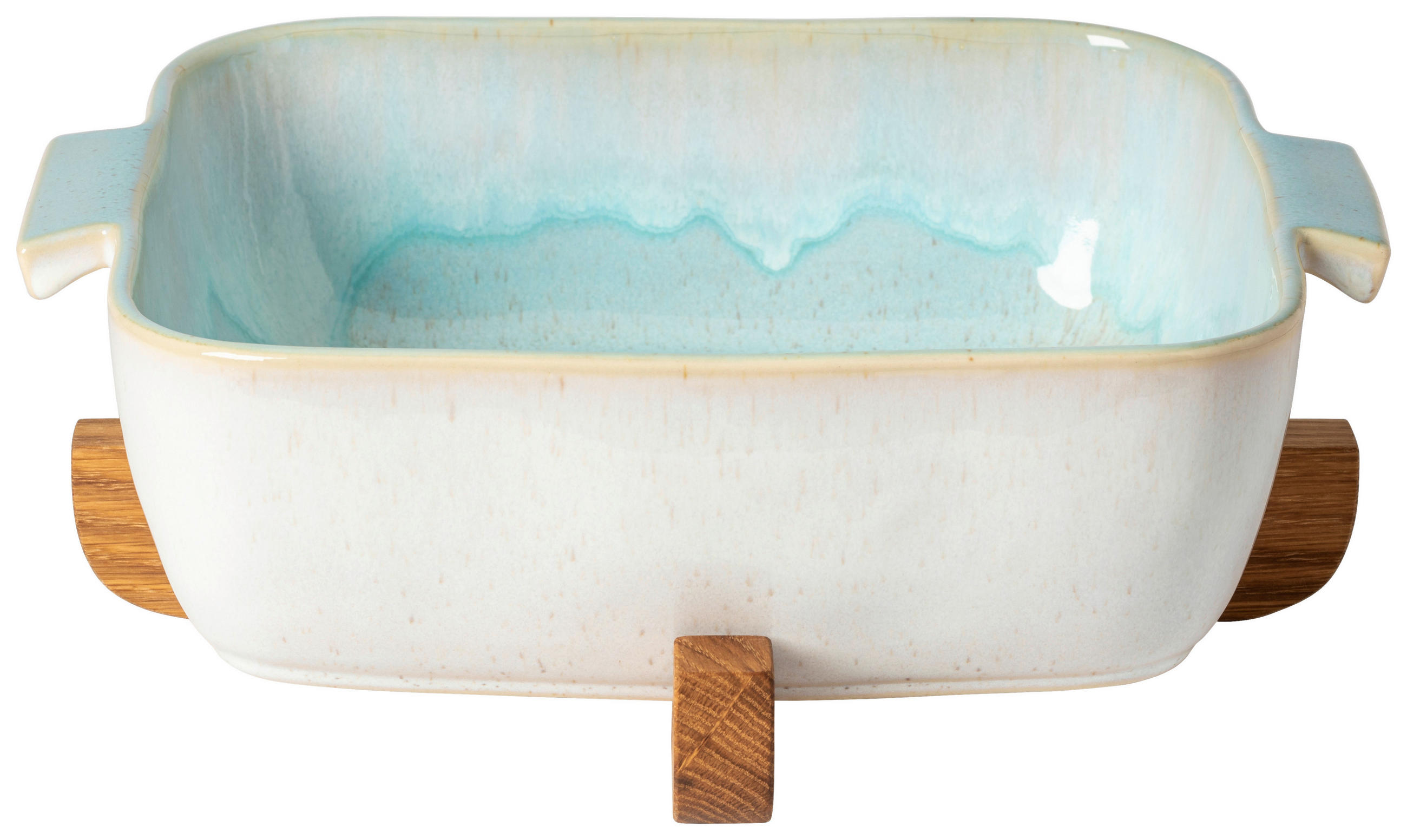AUFLAUFFORM Holz, Keramik Feinsteinzeug  - Weiß Hochglanz/Hellblau, Basics, Holz/Keramik (32/30/13cm) - Costa Nova
