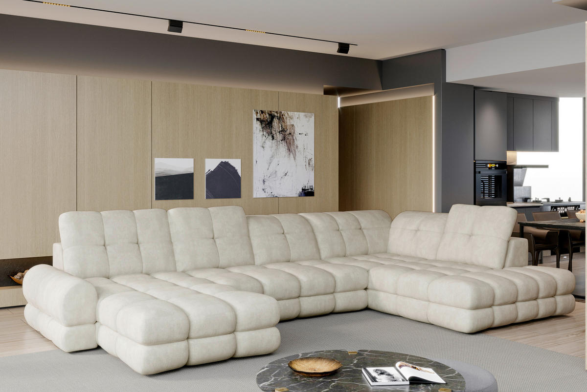 MEGA SOFFA i vävt tyg beige  - beige/svart, Design, trämaterial/trä (400/116/217cm) - Stylife