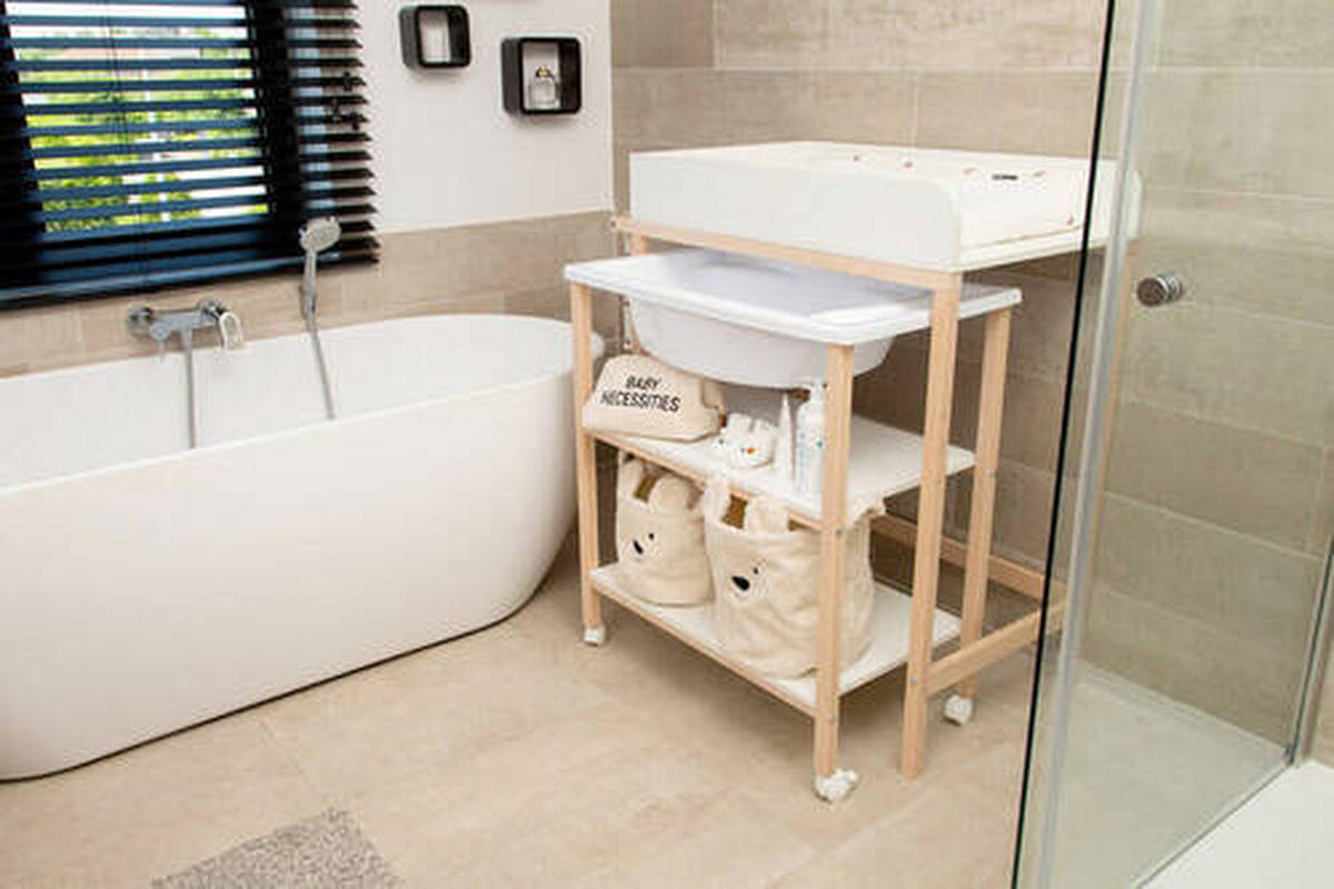 WICKELTISCH 2in1 Set Wickeltisch + Badewanne Weiß, Buchefarben  - Buchefarben/Weiß, KONVENTIONELL, Holzwerkstoff/Kunststoff (91,5/53,5/106,5cm) - Childhome