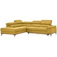ECKSOFA  in Webstoff Gelb Bettkasten, Schlaffunktion, Kopfteilverstellung  226/282 cm  - Gelb/Schwarz, Natur, Holz/Textil (226/282cm) - Novel