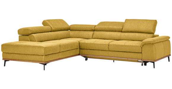 ECKSOFA  in Webstoff Gelb Bettkasten, Schlaffunktion, Kopfteilverstellung  226/282 cm  - Gelb/Schwarz, Natur, Holz/Textil (226/282cm) - Novel