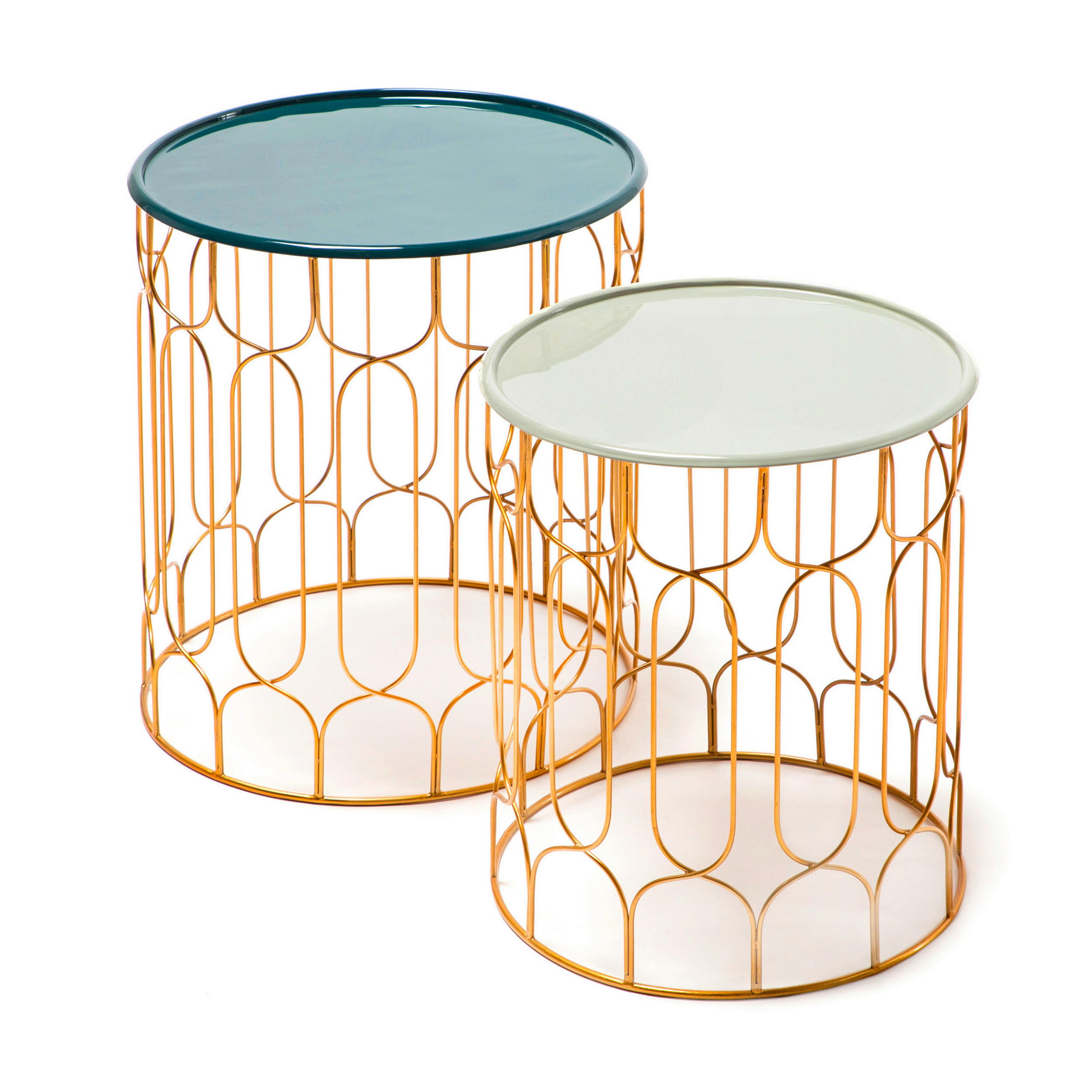 BEISTELLTISCHSET in Metall 38 / 43/38/43/44 / 49 cm  - Türkis/Goldfarben, MODERN, Metall (38 / 43/38/43/44 / 49cm) - Kayoom
