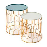 BEISTELLTISCHSET rund Türkis, Goldfarben, Mintgrün  - Türkis/Goldfarben, Design, Metall (38 / 43/38/43/44 / 49cm) - Kayoom