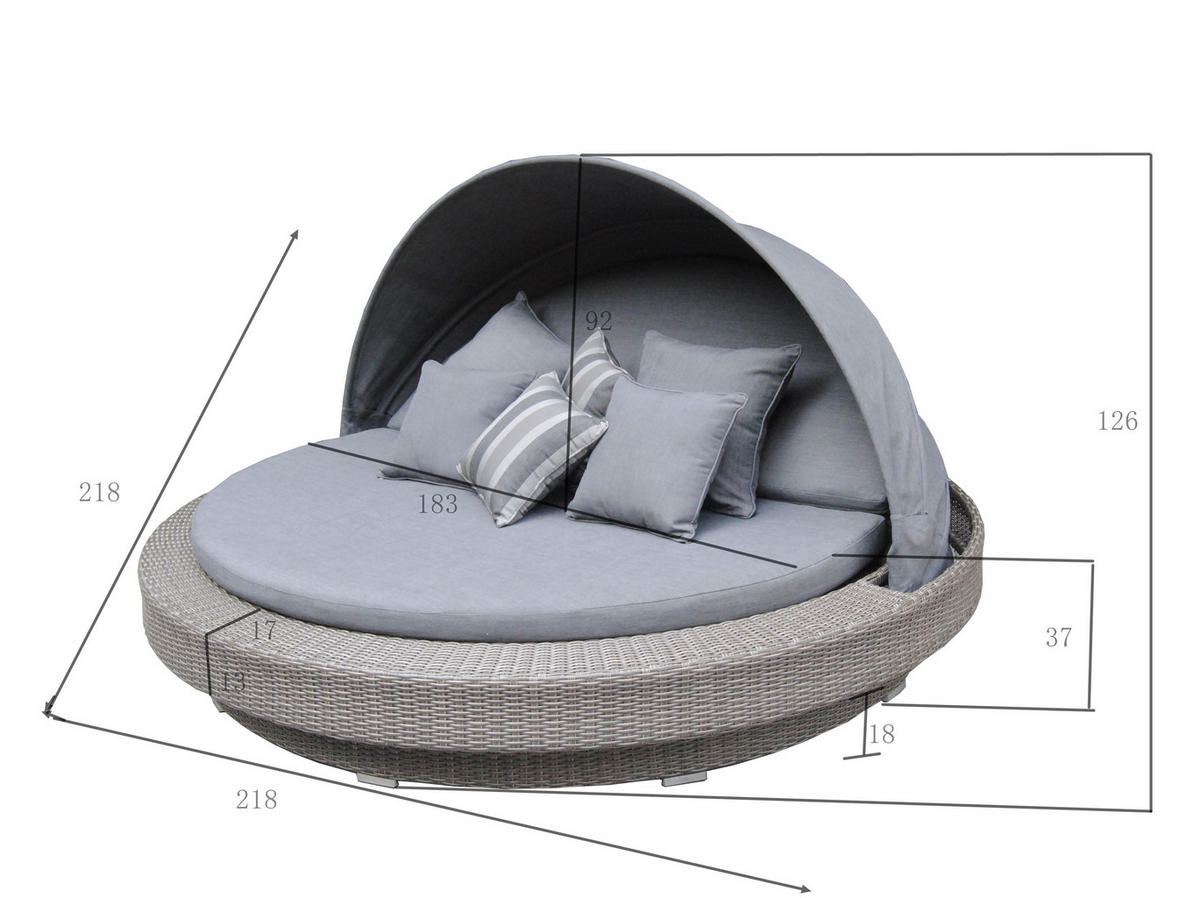 GARTENMUSCHEL 218/127/218 cm  - Grau, Romantik / Landhaus, Kunststoff/Textil (218/127/218cm) - Amatio