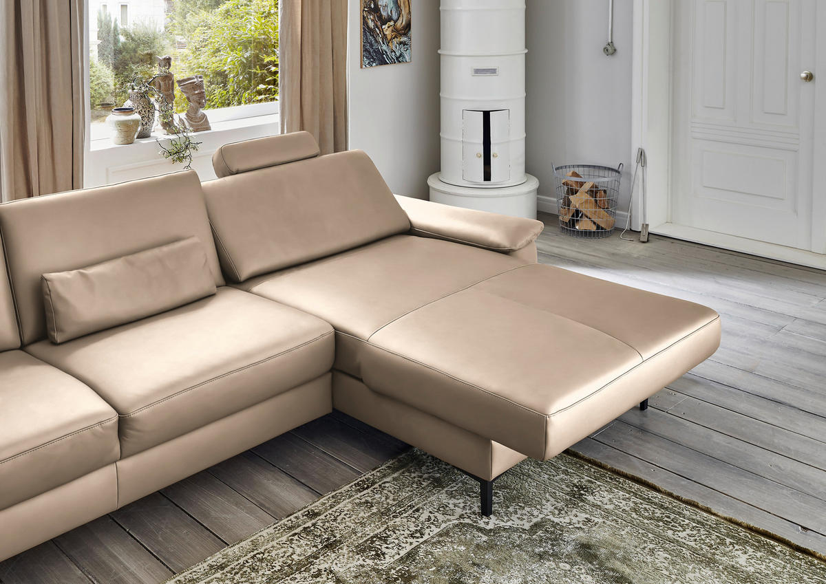 ECKSOFA in Echtleder Hellbraun  - Hellbraun/Schwarz, Design, Leder/Metall (334/176cm) - Dieter Knoll
