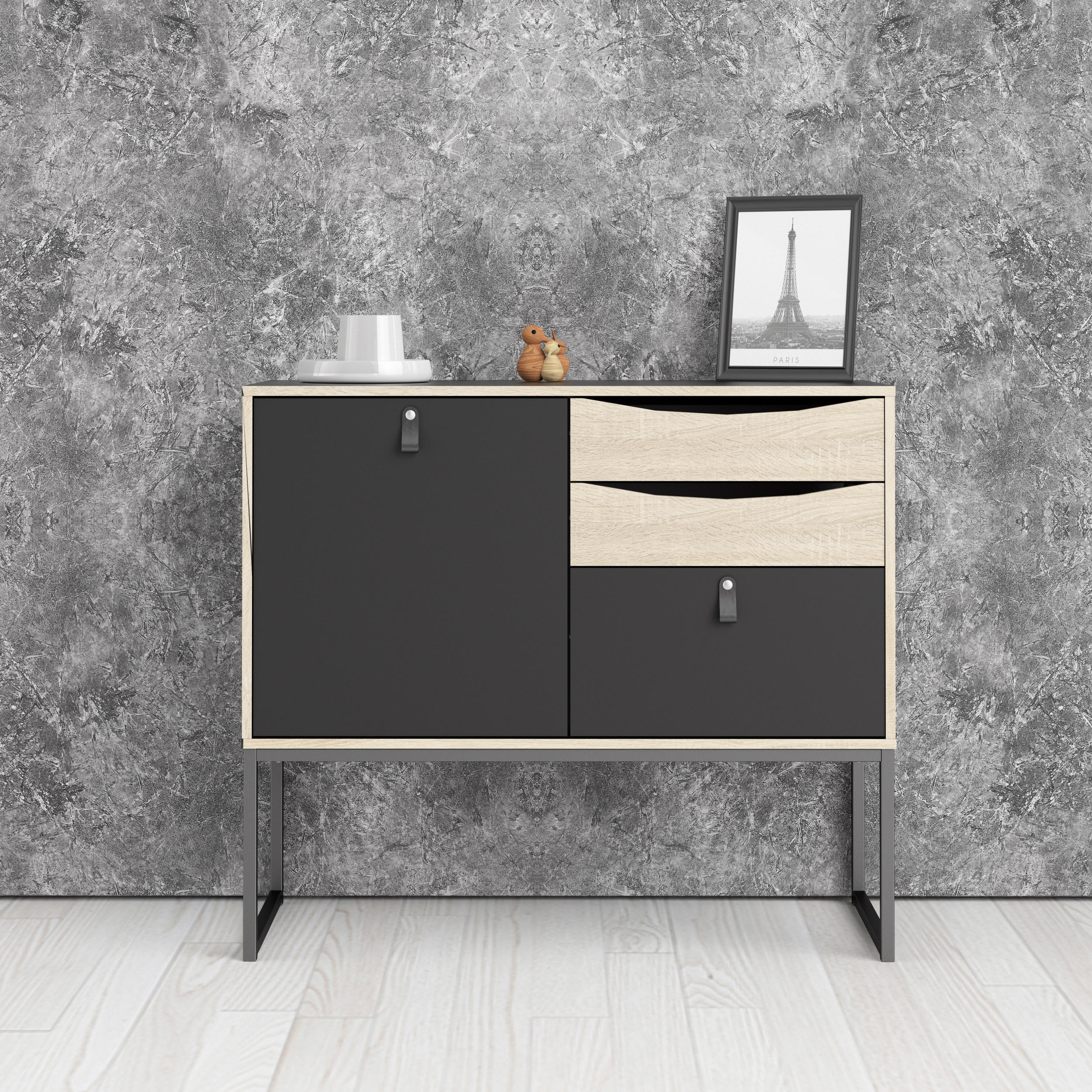 SIDEBOARD 97,7/86,6/40 cm  - svart/ekfärgad, Design, metall/trämaterial (97,7/86,6/40cm) - Best Price