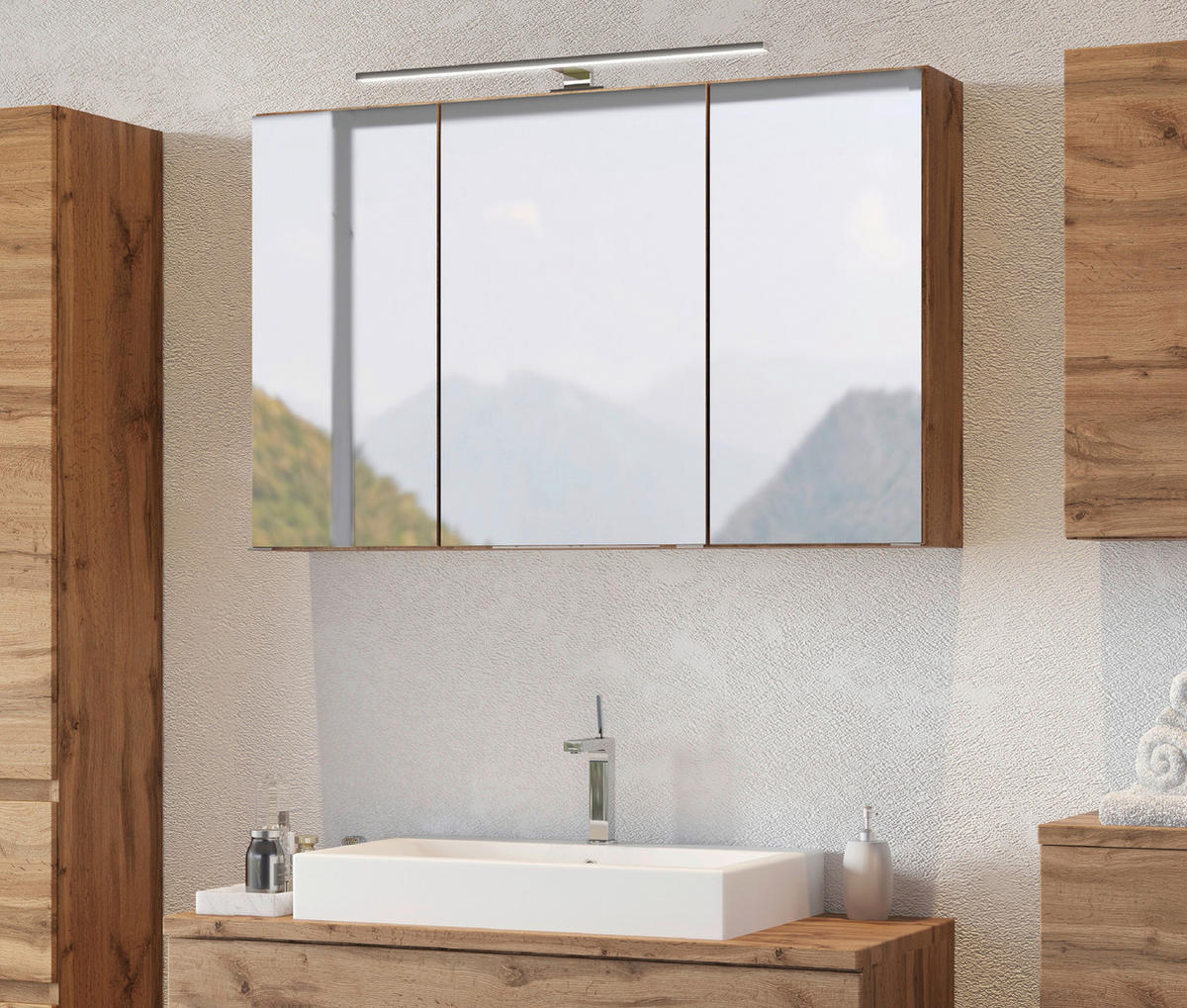 SPIEGELSCHRANK 100/64/20 cm  - Chromfarben/Eiche Wotan, Modern, Holzwerkstoff/Metall (100/64/20cm) - Held