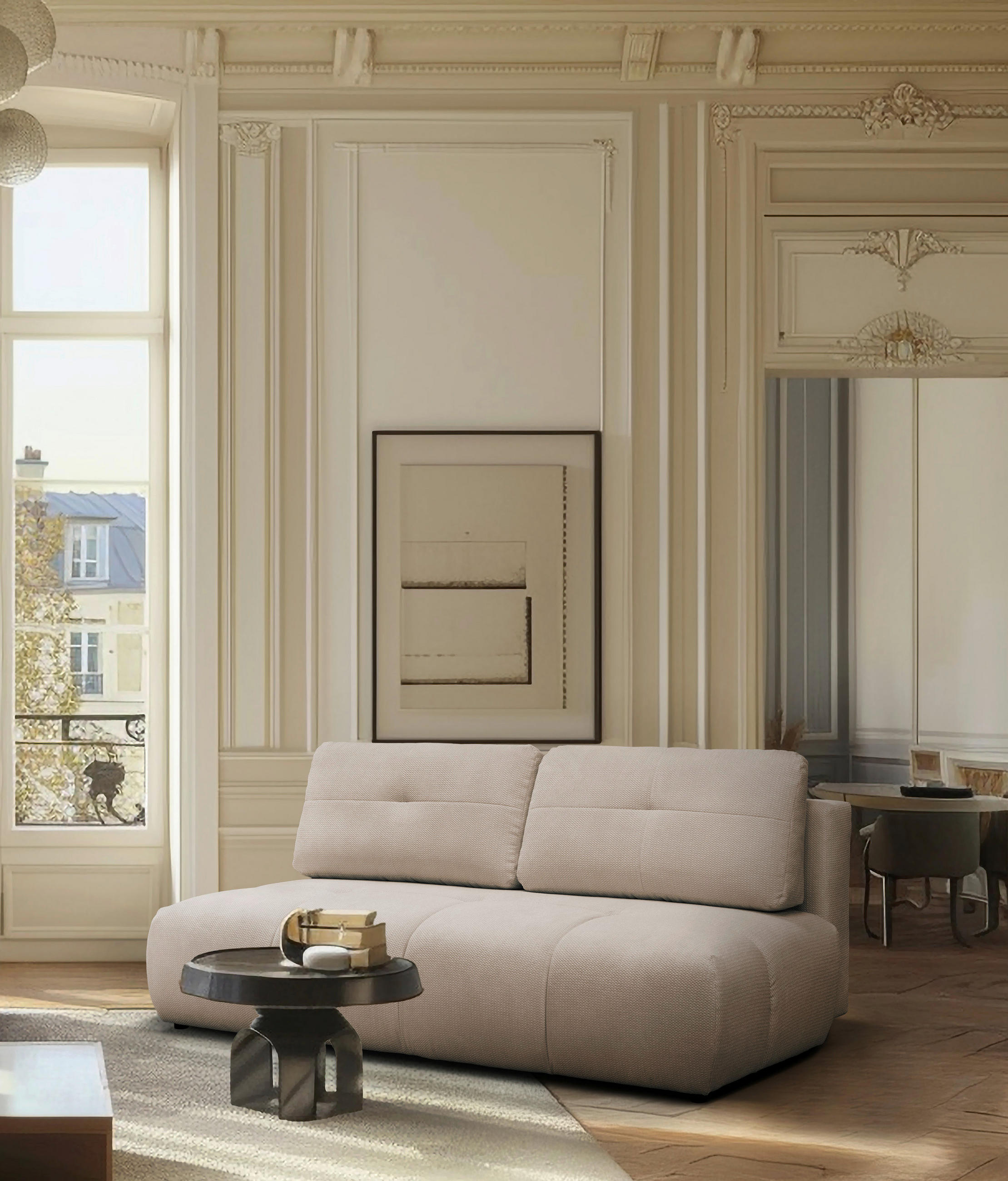 SCHLAFSOFA Struktur Beige  - Beige/Schwarz, Design, Textil (208/92/104cm) - MID.YOU