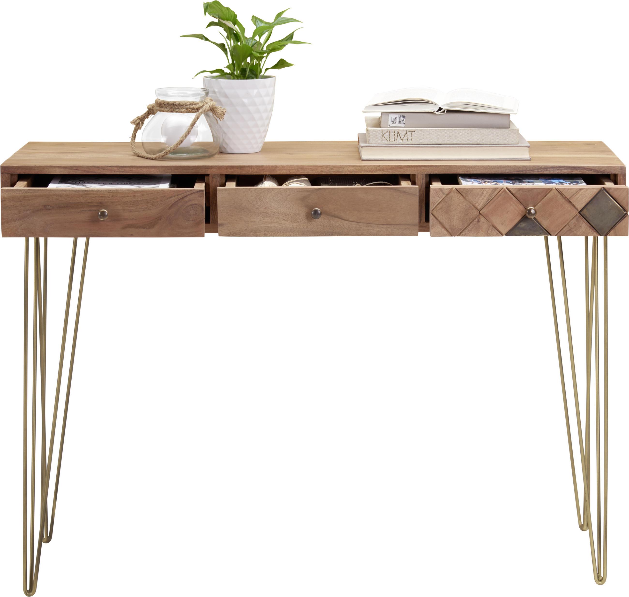 KONZOLOVÝ STOLÍK, akácia, farba akácie, 115/42/78 cm - farba akácie/bronzová, Trend, kov/drevo (115/42/78cm) - Ambia Home