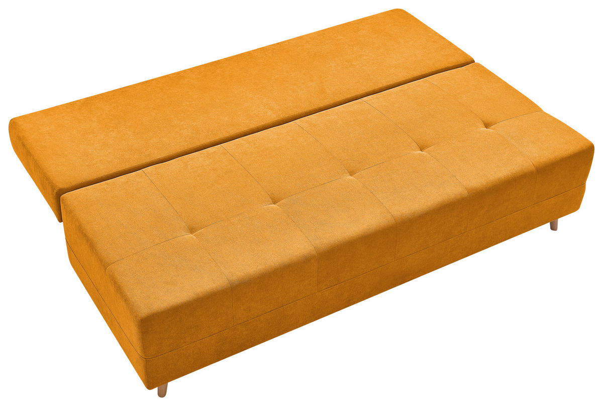 SCHLAFSOFA LUMOS Samt Gelb  inkl. Rückenkissen, Armlehnenkissen, Schlaffunktion, Rücken echt, Stauraum  - Gelb/Naturfarben, Design, Textil (206/96/96cm) - P & B