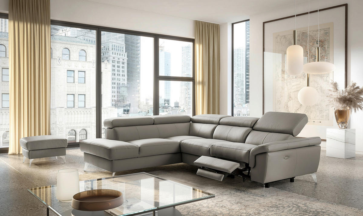 ECKSOFA SONO Schlammfarben Echtleder Lederlook Bettkasten, Armteilverstellung, Kopfteilverstellung  - Chromfarben/Schlammfarben, Design, Leder/Textil (210/265cm) - Livetastic