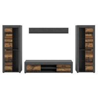 WOHNWAND 4-teilig  in Grau, Naturfarben  310/159/35 cm  - Schwarz/Naturfarben, Design, Glas/Holzwerkstoff (310/159/35cm) - MID.YOU