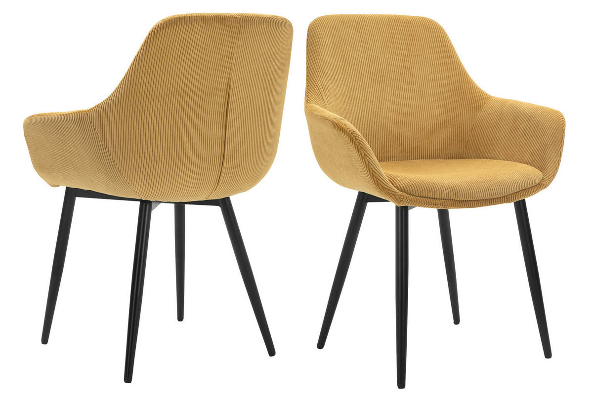 ARMLEHNSTUHL-SET 2 Stück  in Cord  - Goldfarben/Schwarz, MODERN, Textil/Metall (64/86/59cm) - Livetastic