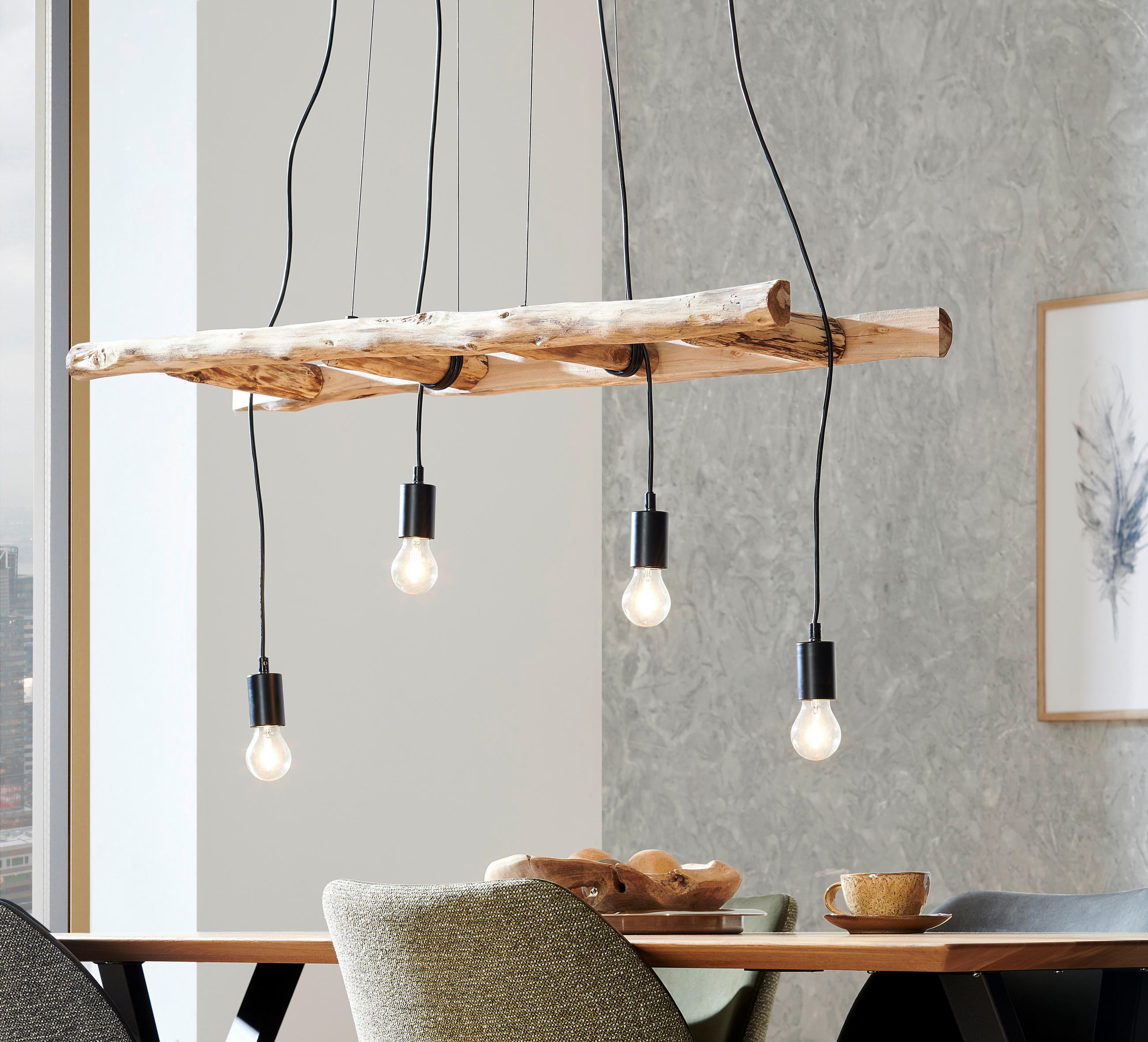 HÄNGELEUCHTE Rustic 115/30/192 cm   - Schwarz/Naturfarben, Design, Holz/Metall (115/30/192cm) - Marama