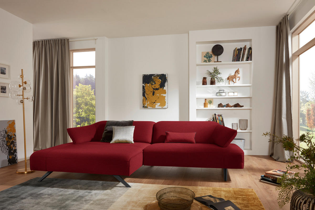 ECKSOFA in Struktur Rot  - Anthrazit/Rot, Design, Textil/Metall (165/276cm) - Himolla