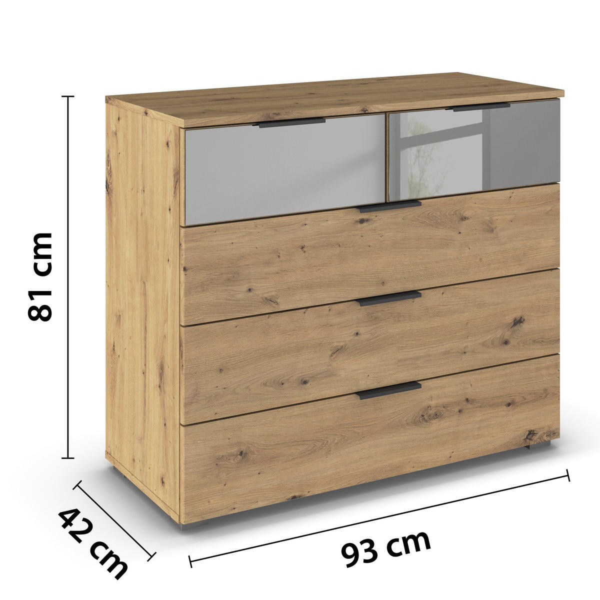 KOMMODE  in 80/81/42 cm  - Alufarben/Eiche Artisan, MODERN, Glas/Holzwerkstoff (80/81/42cm) - Rauch Möbel