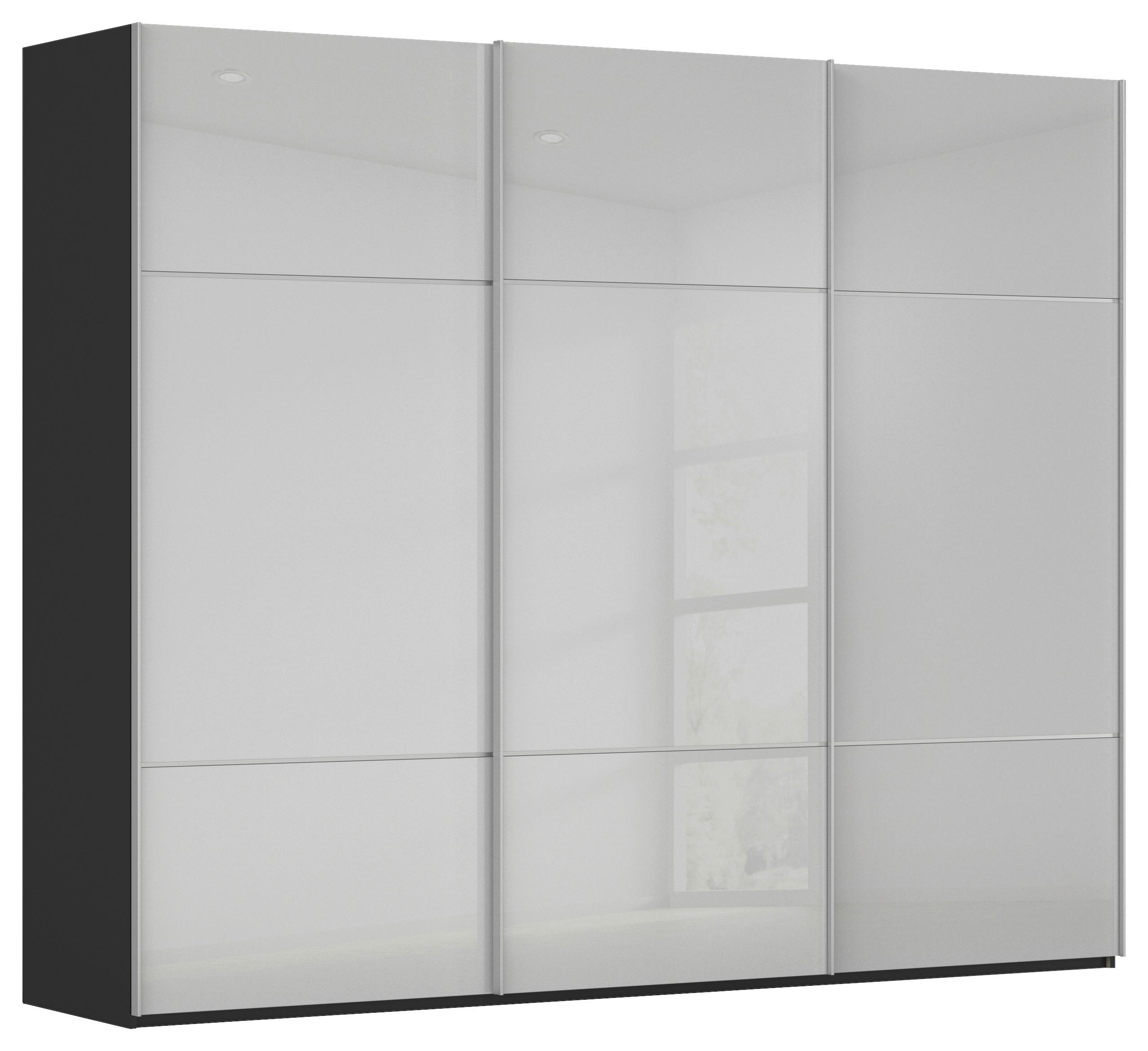 SCHWEBETÜRENSCHRANK  in Grau, Schwarz  - Alufarben/Schwarz, KONVENTIONELL, Glas/Holzwerkstoff (301/223/68cm) - Novel