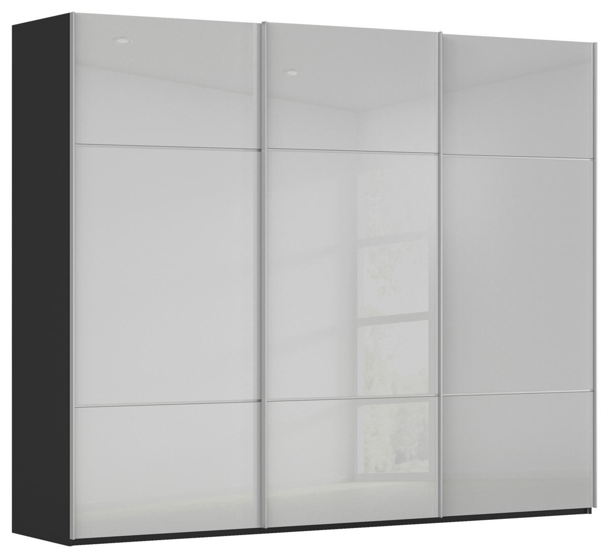 SCHWEBETÜRENSCHRANK in Grau, Schwarz  - Alufarben/Schwarz, Konventionell, Glas/Holzwerkstoff (242/223/68cm) - Novel