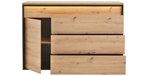 SIDEBOARD Schwarz, Eiche Artisan Beleuchtung, Einlegeboden  - Schwarz/Eiche Artisan, Design, Holzwerkstoff/Kunststoff (130/90/41cm) - Hom`in