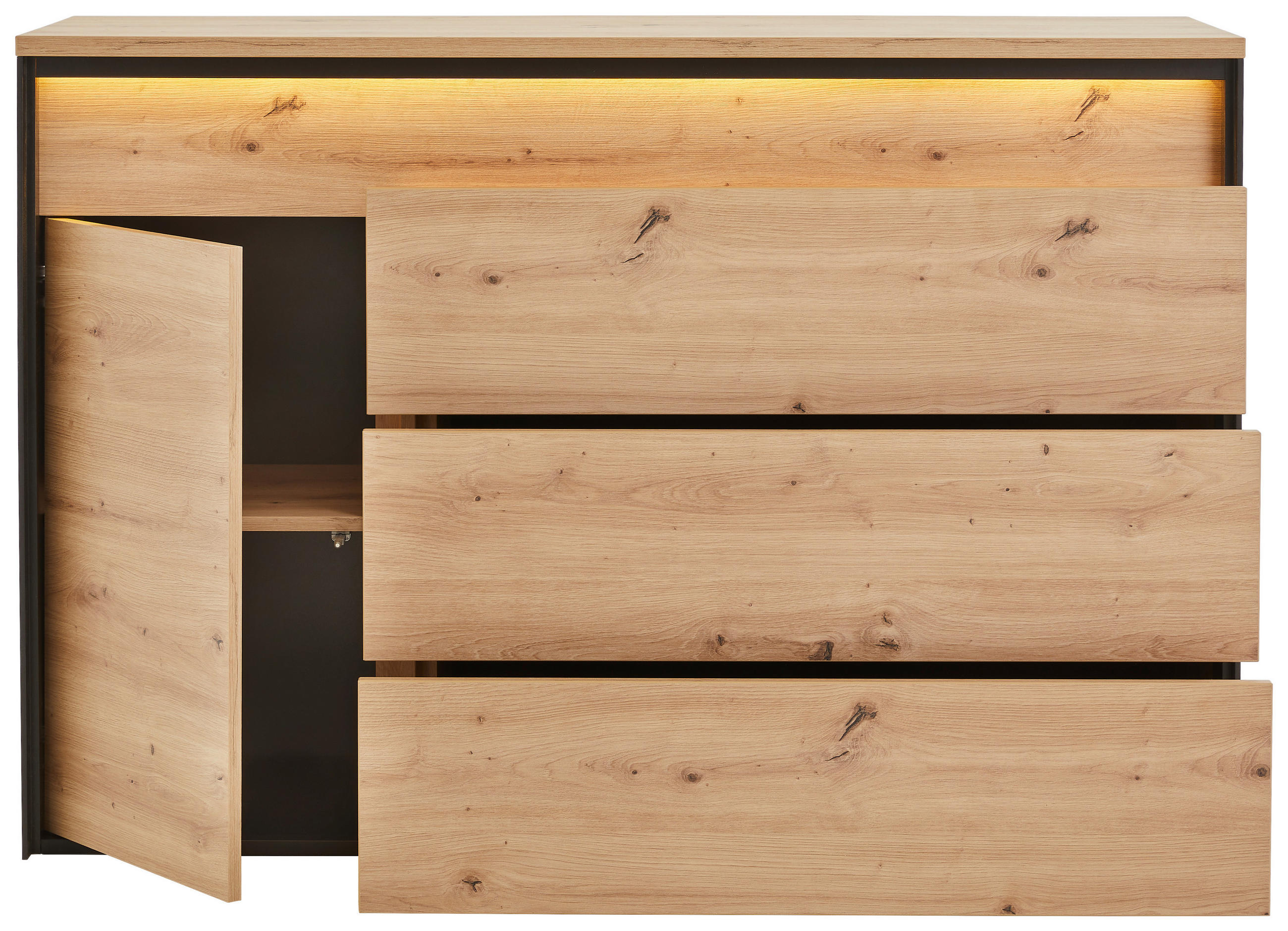 SIDEBOARD Schwarz, Eiche Artisan 130/90/41 cm - Schwarz/Eiche Artisan, Design, Holzwerkstoff/Kunststoff (130/90/41cm) - Hom`in