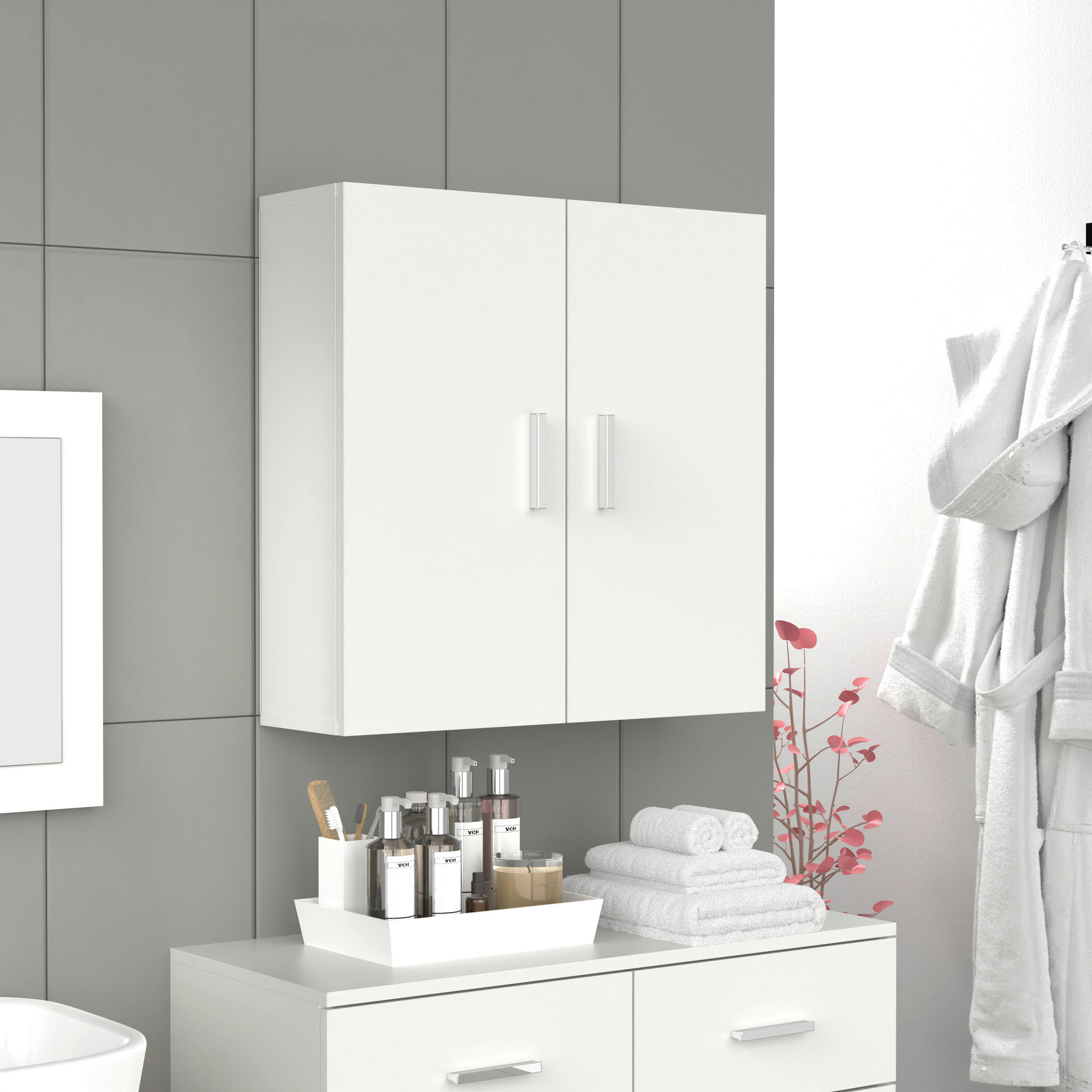 HÄNGESCHRANK 60/60/18 cm - Weiss/Silberfarben, Modern, Holzwerkstoff/Metall (60/60/18cm) - MID.YOU