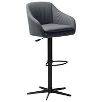 BARHOCKER Echtleder Blau, Schwarz Eisen Sitzfläche 360° drehbar, inklusive Armlehnen  - Blau/Schwarz, Design, Leder/Metall (54,5/88-108/53,5cm) - Cassando