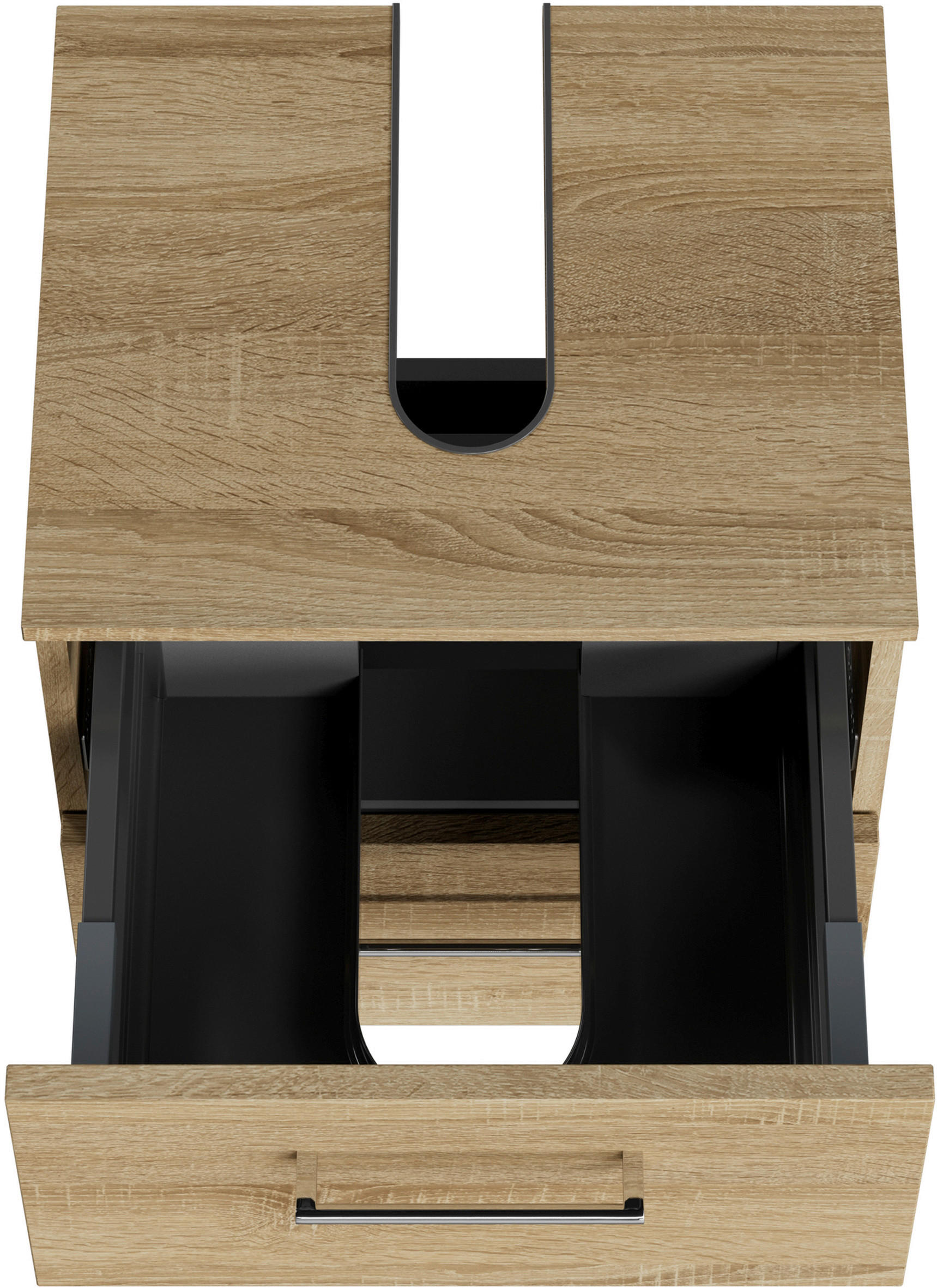 Thumbnail - Sadena Waschbeckenunterschrank M-Plan, Eiche Bianco, Metall, 2 Schublade(n) Schubladen, 45x49.8x38.3 cm, Goldenes M, Mad...