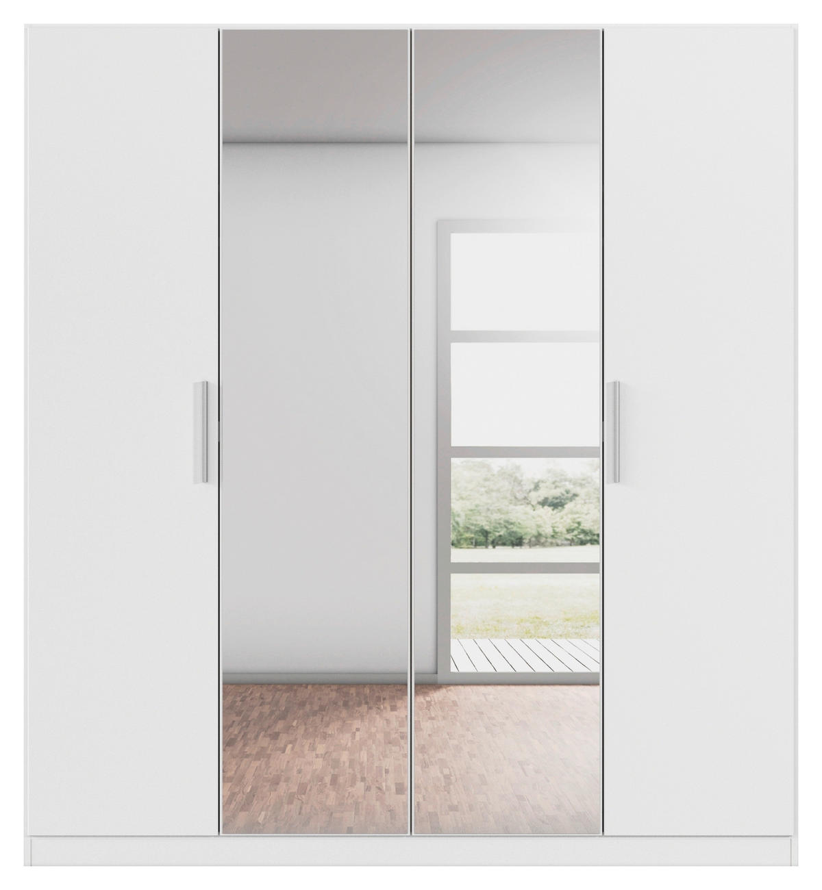 DREHTÜRENSCHRANK 181/197/54 cm,  in Weiß, 4-türig  - Alufarben/Weiß, KONVENTIONELL, Glas/Holzwerkstoff (181/197/54cm) - home24