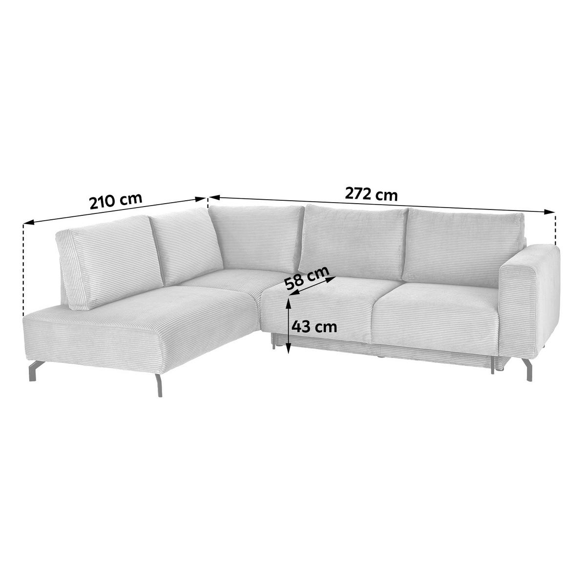 ECKSOFA Graugrün Cord  - Schwarz/Graugrün, MODERN, Textil/Metall (210/272cm) - P & B