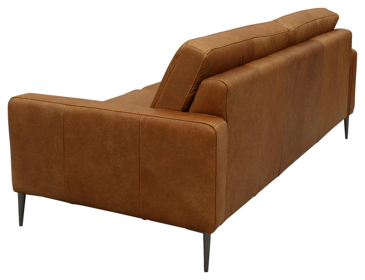 3-SITZER-SOFA in Echtleder Cognac  - Cognac/Schwarzchrom, Design, Leder/Metall (187/85/92cm) - Livetastic