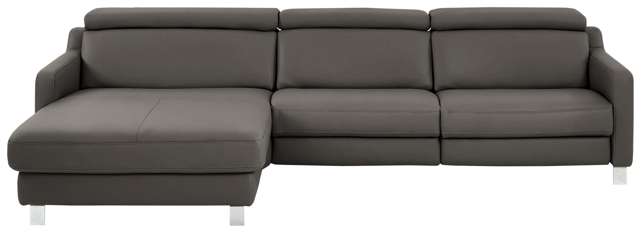 ECKSOFA in Echtleder Graubraun  - Chromfarben/Graubraun, Design, Leder/Metall (176/291cm) - Valdera