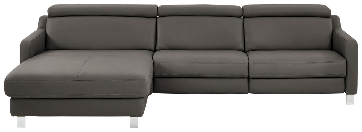 ECKSOFA in Echtleder Graubraun  - Chromfarben/Graubraun, Design, Leder/Metall (176/291cm) - Valdera