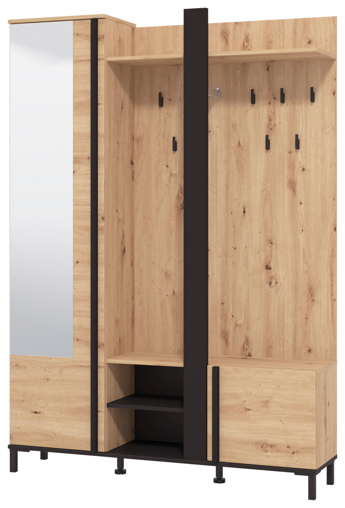 GARDEROBE  in 134,5/192,6/33,2 cm  - Schwarz/Eiche Artisan, Basics, Holzwerkstoff (134,5/192,6/33,2cm) - Carryhome