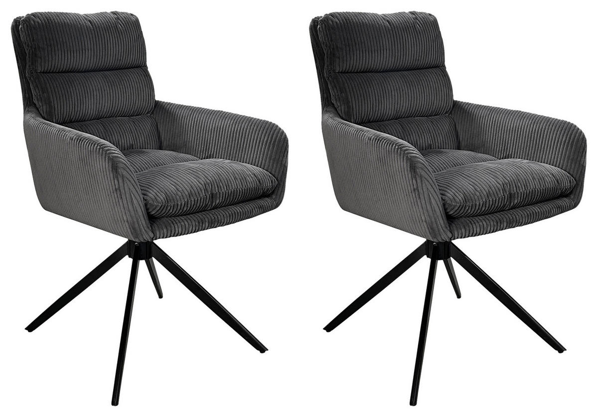 ARMLEHNSTUHL-SET 2 Stück  in Stahl Cord  - Dunkelgrau/Schwarz, Design, Textil/Metall (58/88/64cm) - MID.YOU