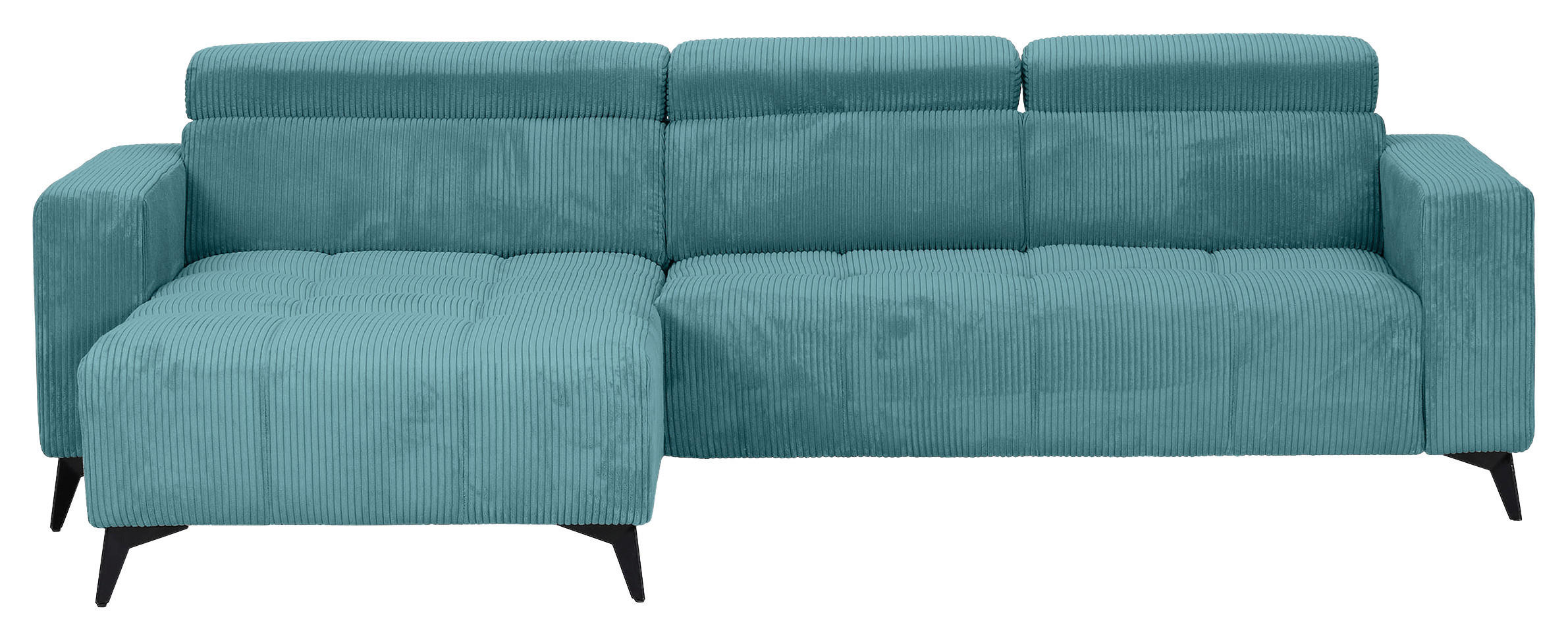 ECKSOFA Petrol Cord Rücken echt, Kopfteilverstellung, Sitzvorzug  - Petrol/Schwarz, KONVENTIONELL, Textil/Metall (170/257cm) - Carryhome