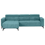 ECKSOFA Petrol Cord Rücken echt, Kopfteilverstellung, Sitzvorzug  - Petrol/Schwarz, KONVENTIONELL, Textil/Metall (170/257cm) - Carryhome