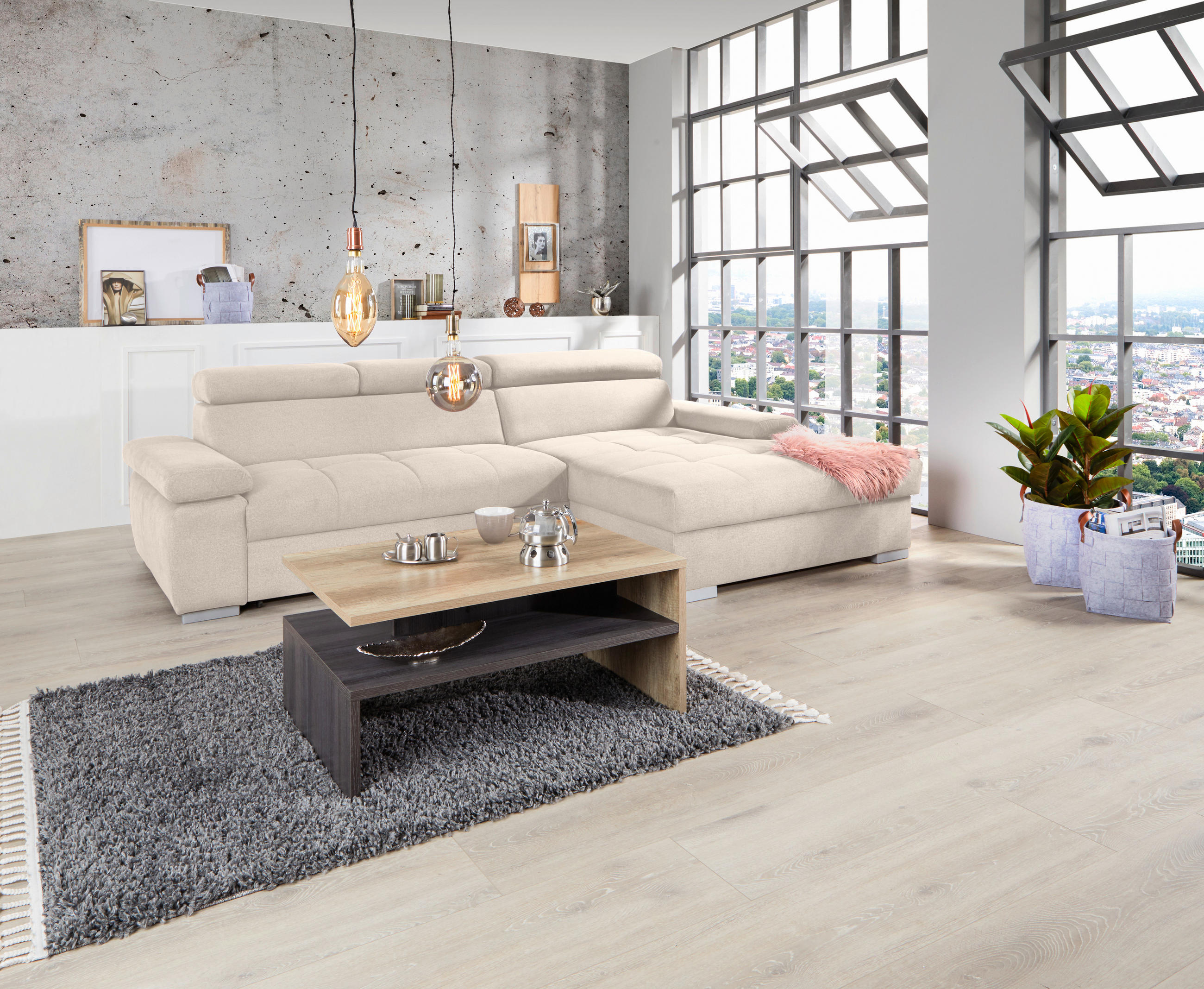 COLȚAR EXTENSIBIL textil bej  - argintiu/bej, Design, lemn/textil (292/183cm) - Modern Living