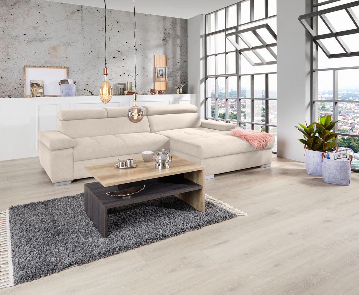 ECKSOFA in Velours Beige  - Beige/Silberfarben, Design, Holz/Textil (292/183cm) - Livetastic