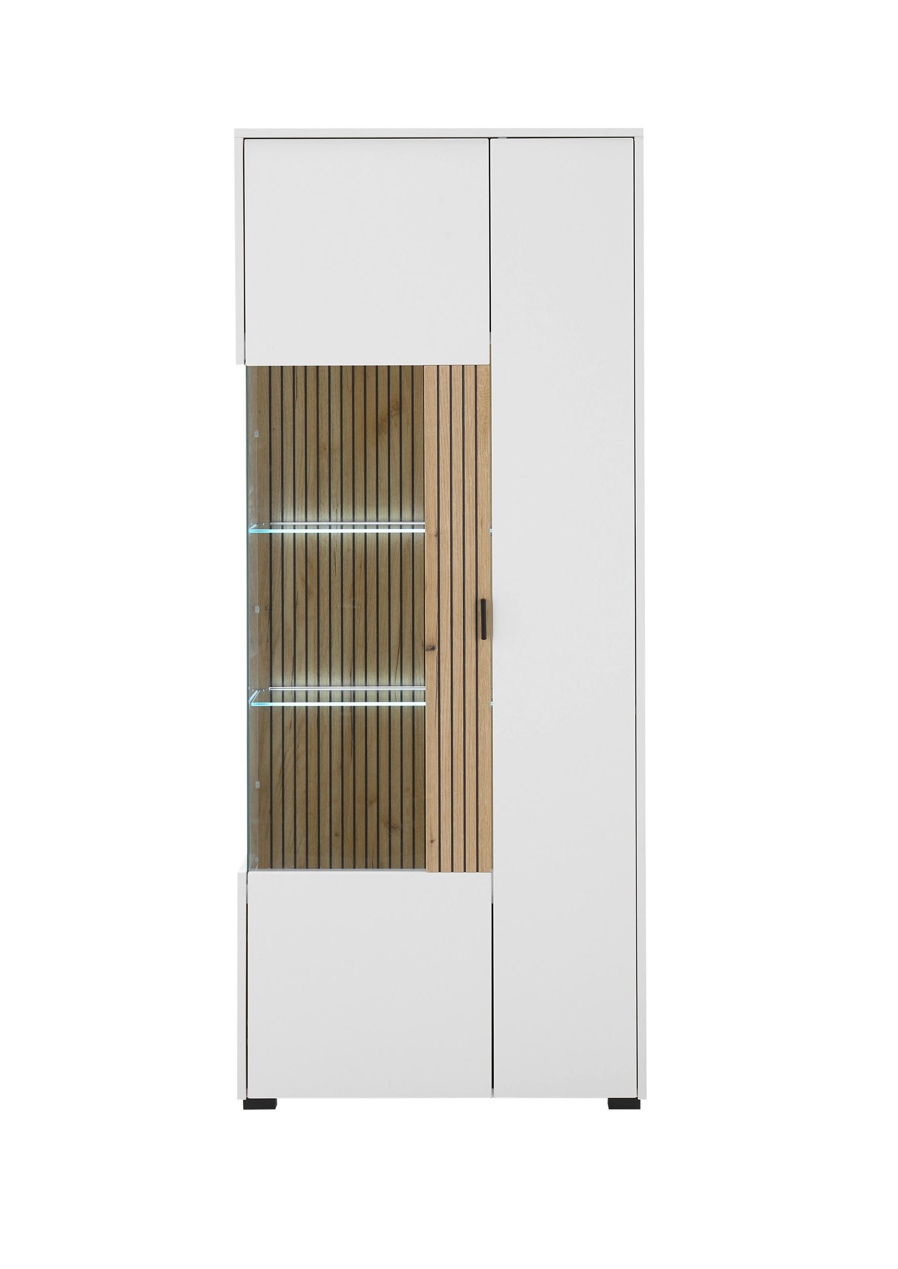 VITRINE in Eichefarben, Weiß - Eichefarben/Schwarz, Design, Glas/Holzwerkstoff (75/180/38cm) - MID.YOU