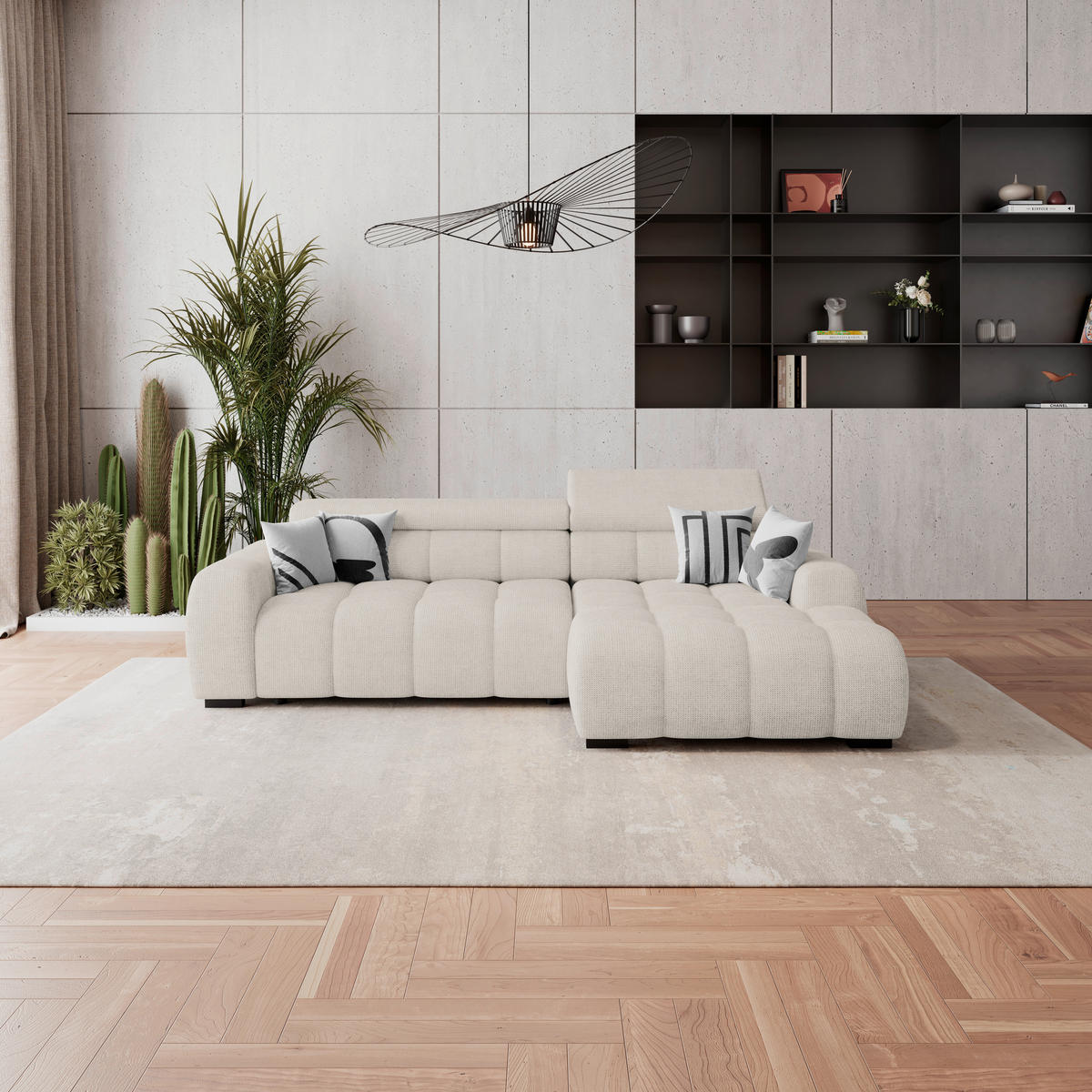 HÖRNSOFFA i vävt tyg cremefärgad  - svart/cremefärgad, Trend, textil/plast (285/168cm) - Livetastic